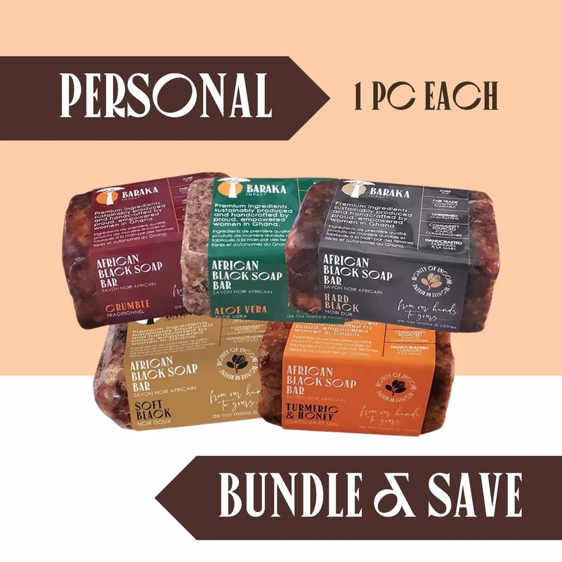 Classic Black Soap Set — 5 Handmade Bars from Ghana