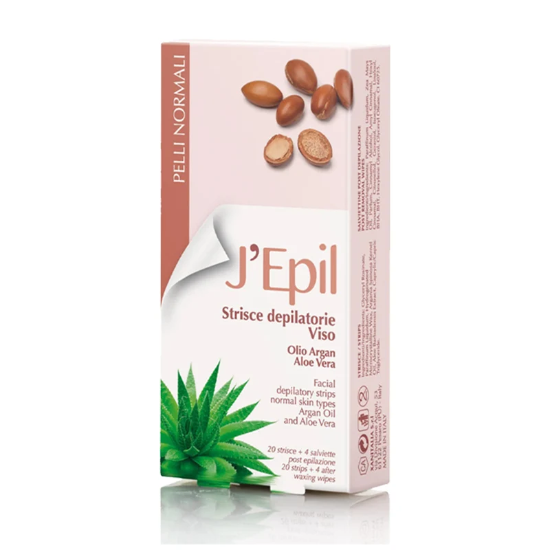 J'Epil Strisce Depilatorie Viso Olio di Argan e Aloe Vera per Pelli Normali
