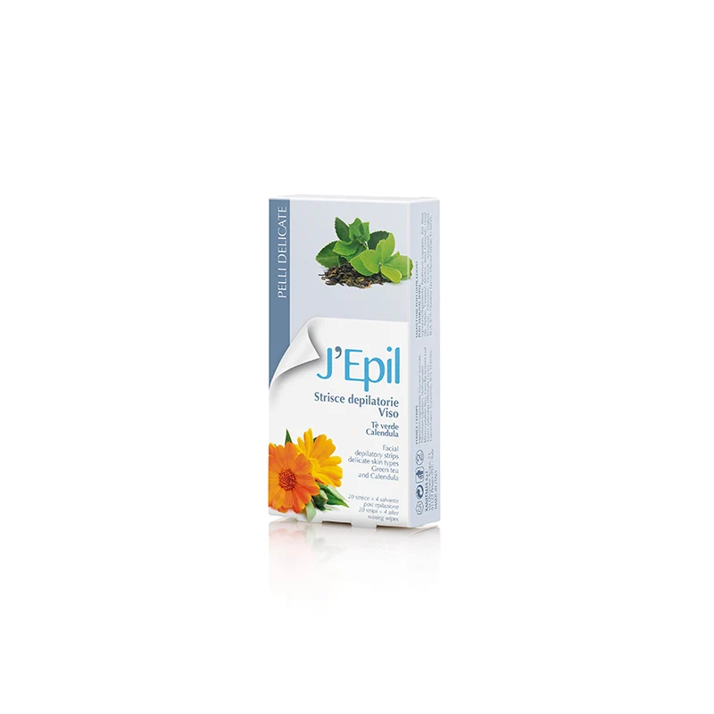J'Epil Strisce Depilatorie Viso al Tè Verde e Calendula per Pelli Delicate