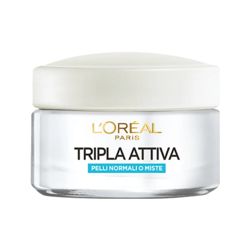 L'Oréal Paris Tripla Attiva Crema Idratante Multi-Protettiva Giorno con Vitamina E, Ceramide e Filtro UV - Pelli Normali o Miste 50ml