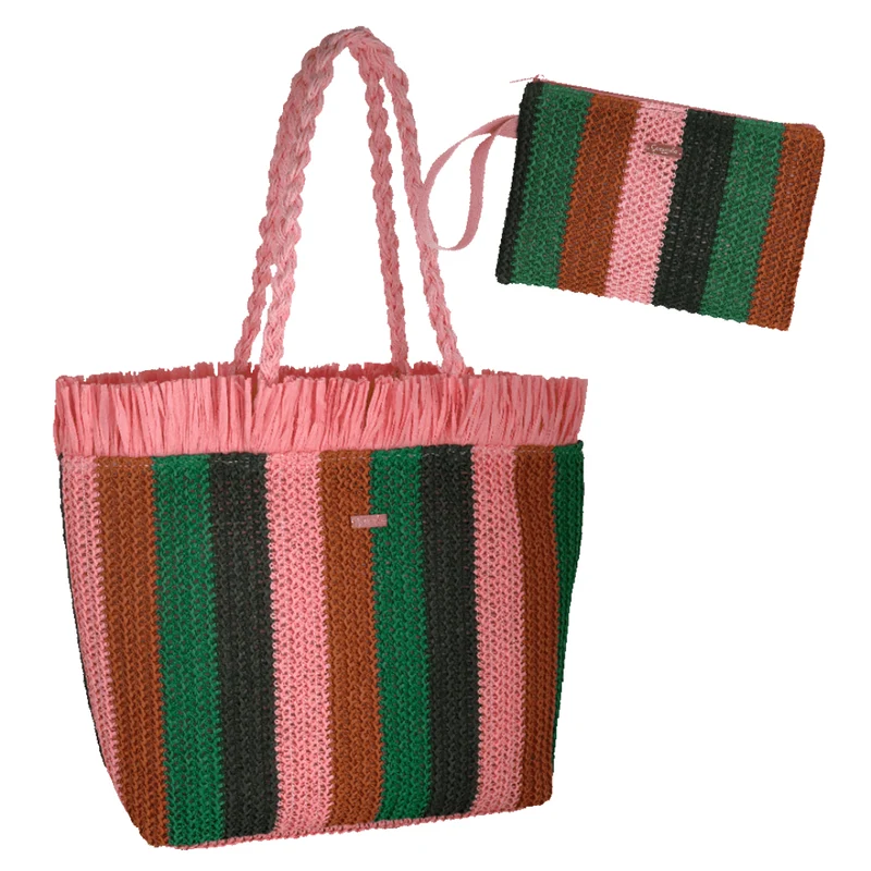 Camomilla Milano Borsa Mare M + Busta Frangia Crochet Rosa