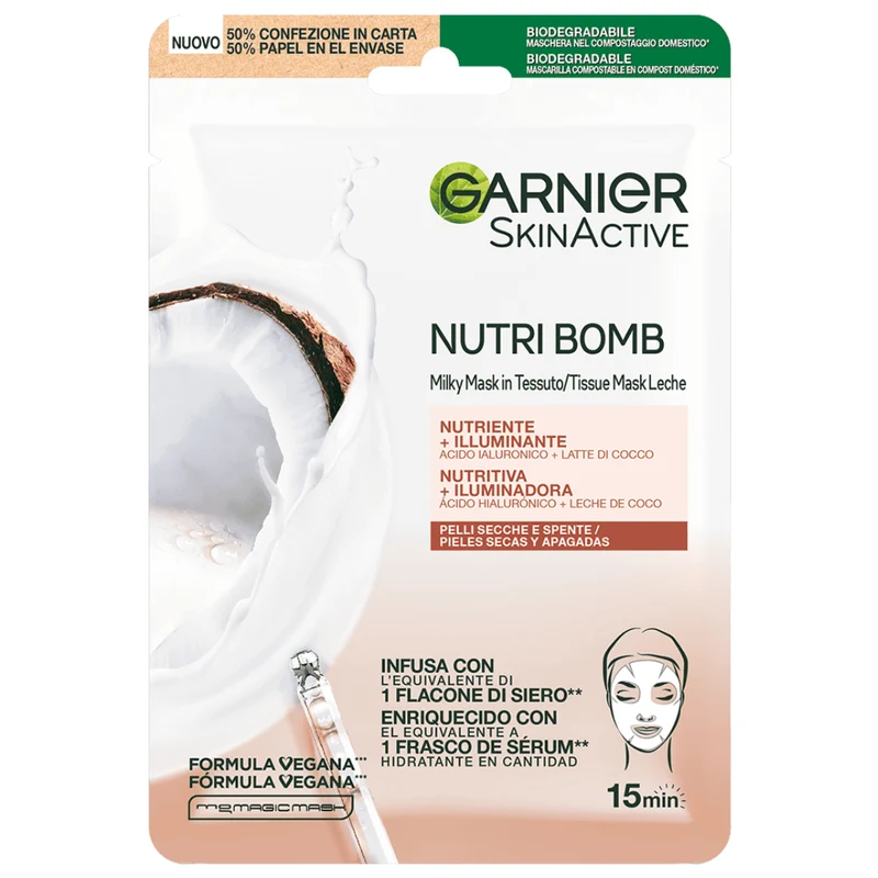 Garnier Skin Active Nutri Bomb - Maschera In Tessuto Latte di Cocco e Acido Ialuronico
