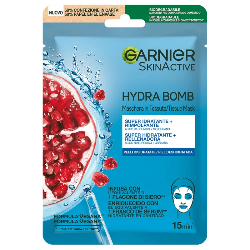 Garnier Skin Active Hydra Bomb - Maschera in Tessuto Melograno e Acido Ialuronico