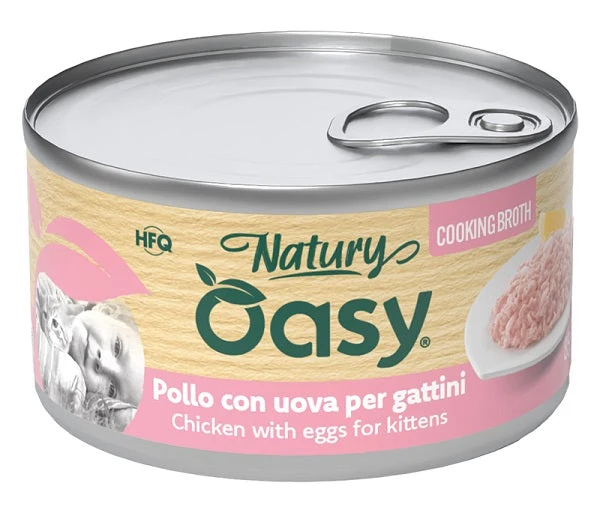 Oasy Wet Cat Natury Cooking Broth Pollo con Uova per Gattini Lattina 85 g