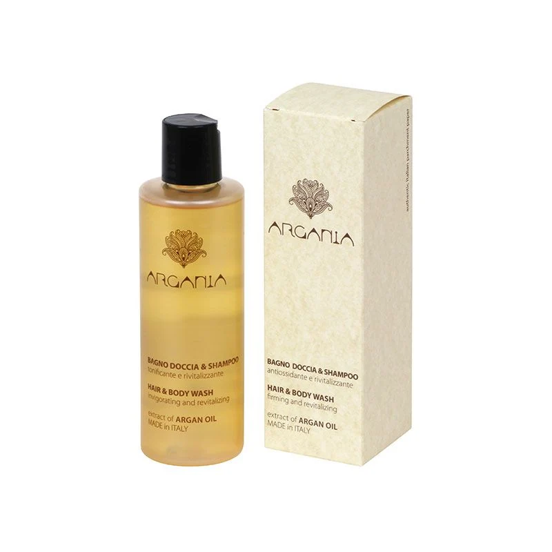 Dispenser ricaricabile Shampoo Doccia con Disk Top in astuccio, 200 ml - Argania