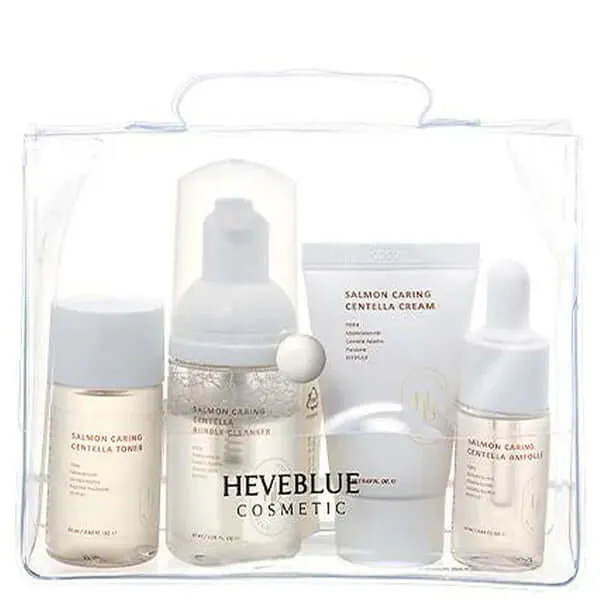 HEVEBLUE Salmon Caring Centella Special Travel Kit Bag 4pcs - Travel kit