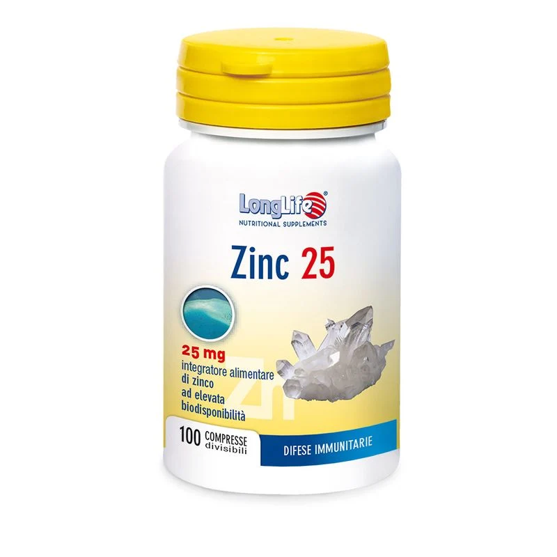 Longlife Zinc 25mg per le difese immunitarie 100 compresse divisibili