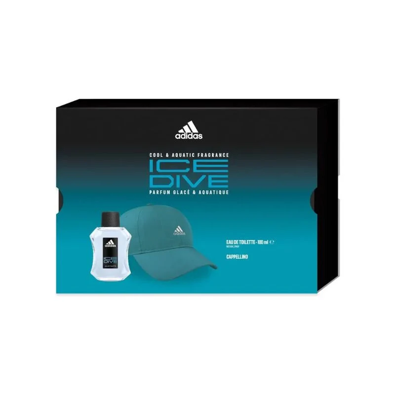 Adidas Cofanetto Ice Dive Edt 100ml + Cappello Uomo da Baseball Turchese