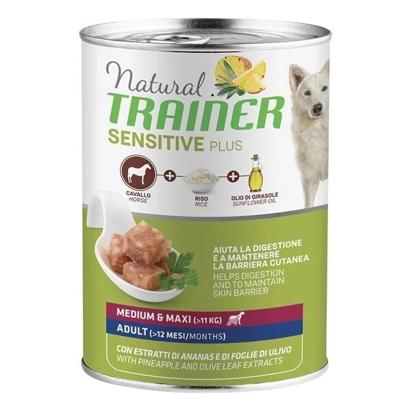 Natural Trainer Cane Sensitive Plus No Gluten Medium & Maxi Adult con Cavallo e Riso 400g