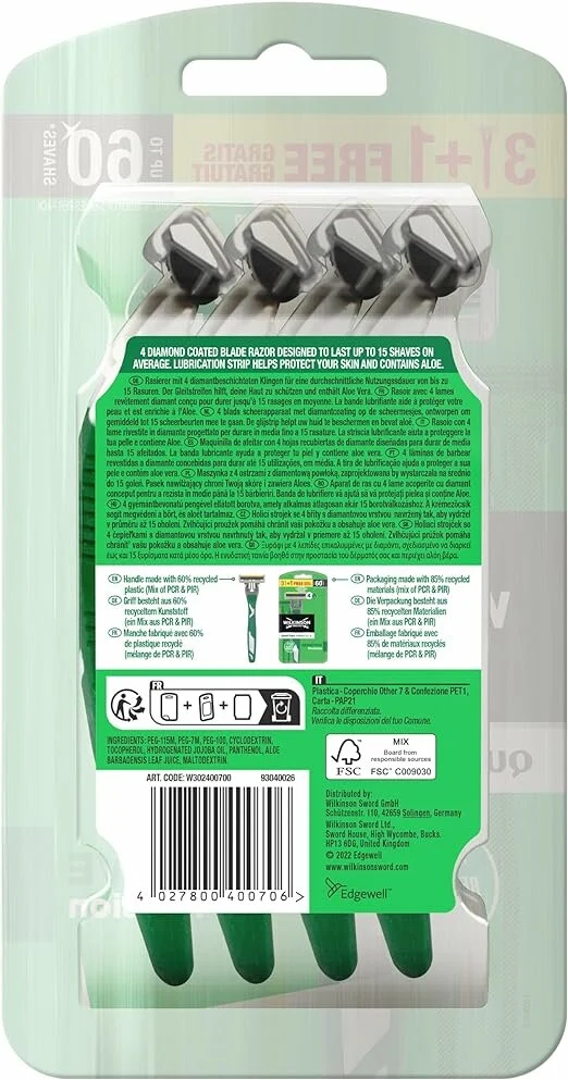 Wilkinson Quattro Essential 4 Sensitive Precision Rasoio a 4 Lame x3+1Pz