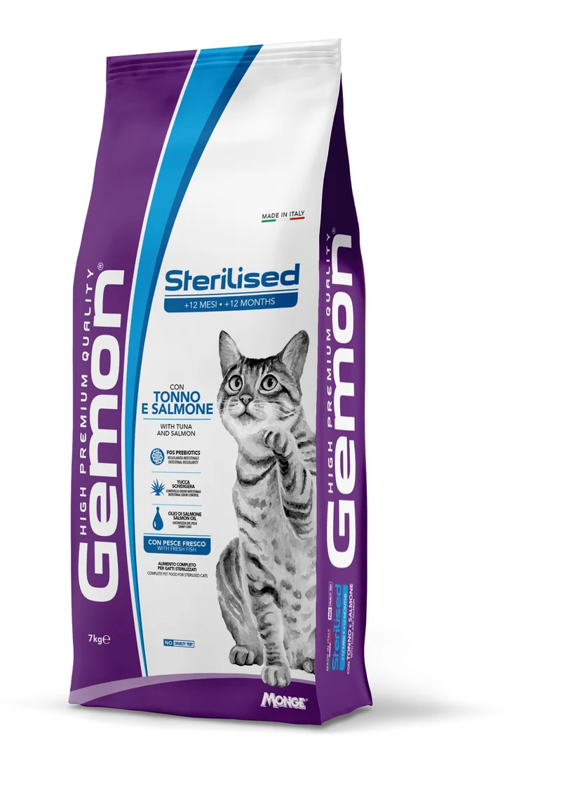 Gemon Sterilised Cat Tonno e Salmone Cibo Secco Per Gatti Adulti Sterilizzati Sacco 7Kg