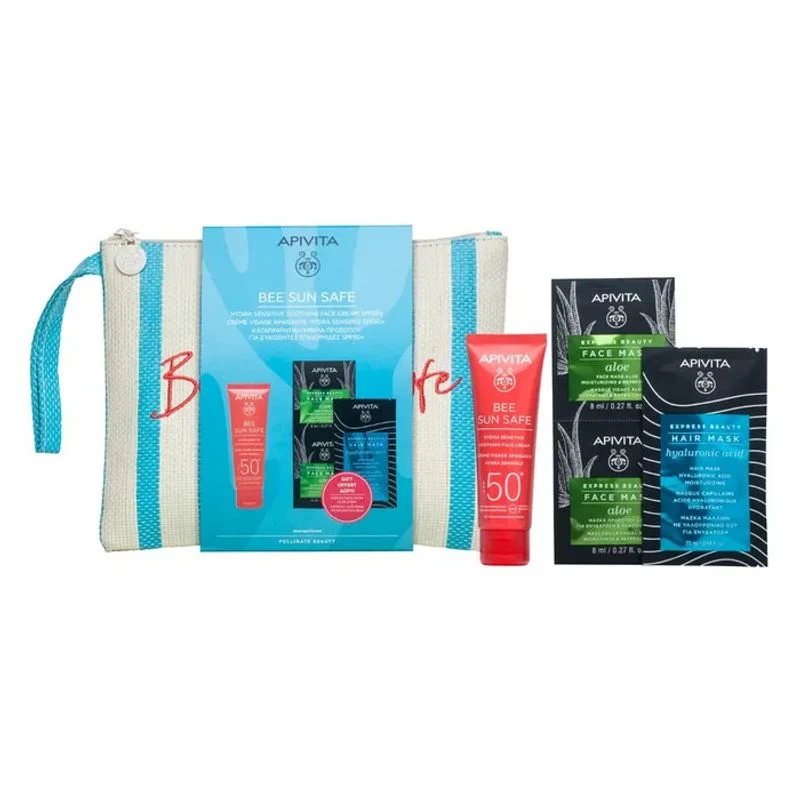 Apivita Bee Sun Safe Crema Viso Hydra Sensitive Pelli Sensibili SPF50+ 50ml + Face Mask Aloe 2x8ml +