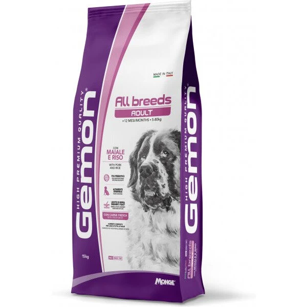 Gemon Dog All Breeds Adult Maiale e Riso Cibo Secco Per Cani Sacco 15Kg