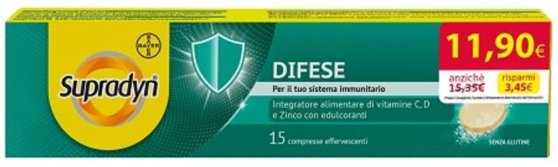 Supradyn Difese per il Sistema Immunitario con Vitamina C D e Zinco 15 Compresse Effervescenti