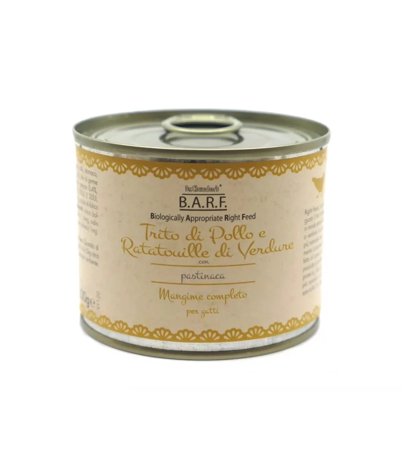 Barf Menu Completo Gatto Trito Di Pollo E Ratatouille Di Verdure Con Pastinaca 200g