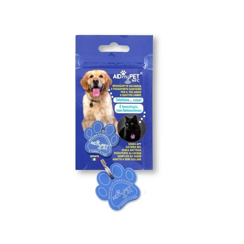 AidmyPet NFC medaglietta salvavita per cani e gatti 1 pezzo colore azzurro