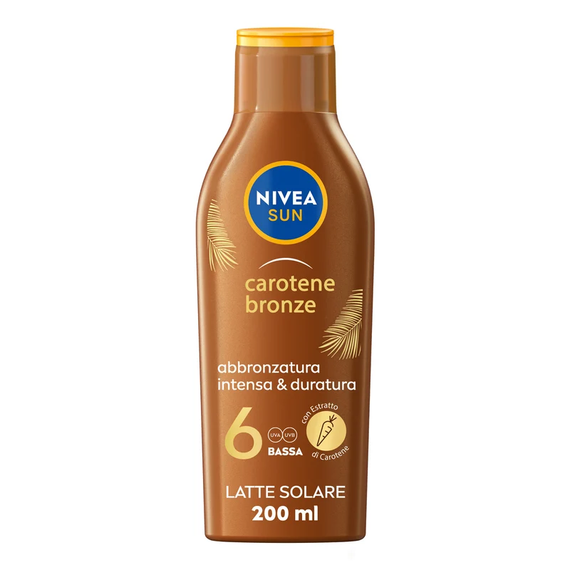 Nivea Sun Latte Solare Carotene Bronze Fp6 Crema Solare Abbronzante Fp6 Per Una Pelle Dorata 200ml