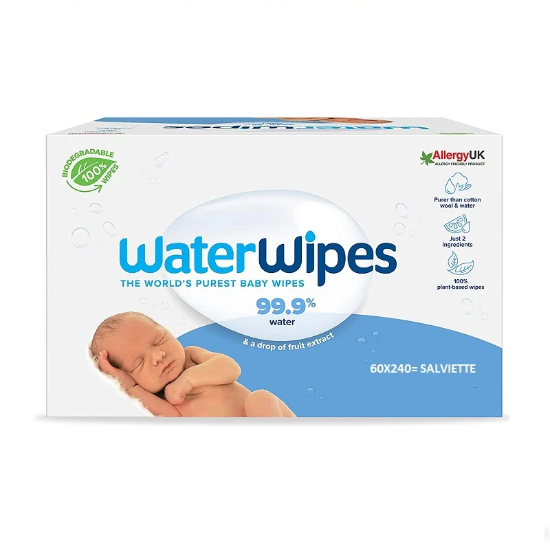 WaterWipes Salviette Biodegradabili 99,9% di acqua per bimbi con pelle sensibile o prematuri 240 pezzi