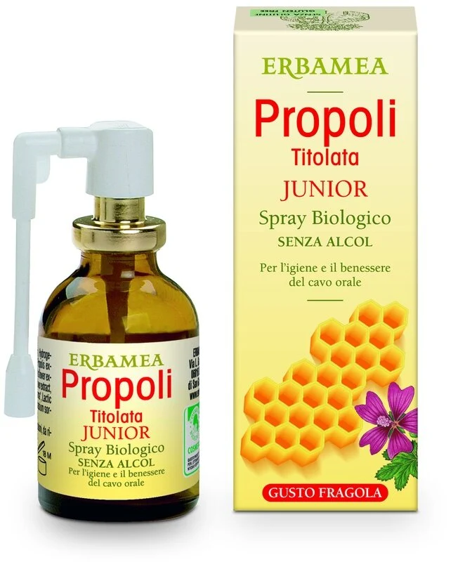 Erbamea Propoli Titolata Junior spray biologico senza alcol per il benessere del cavo orale 20ml